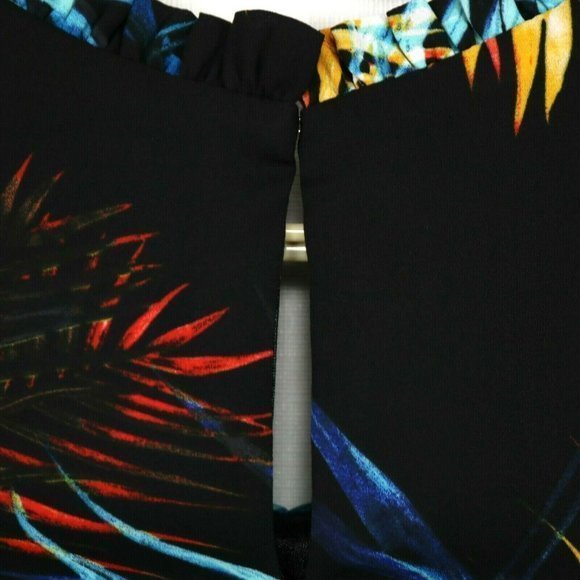 Worthington Cold Shoulder Dress Black Blue Orange Red Hawaiian Palm Floral 8 - Picture 9 of 12
